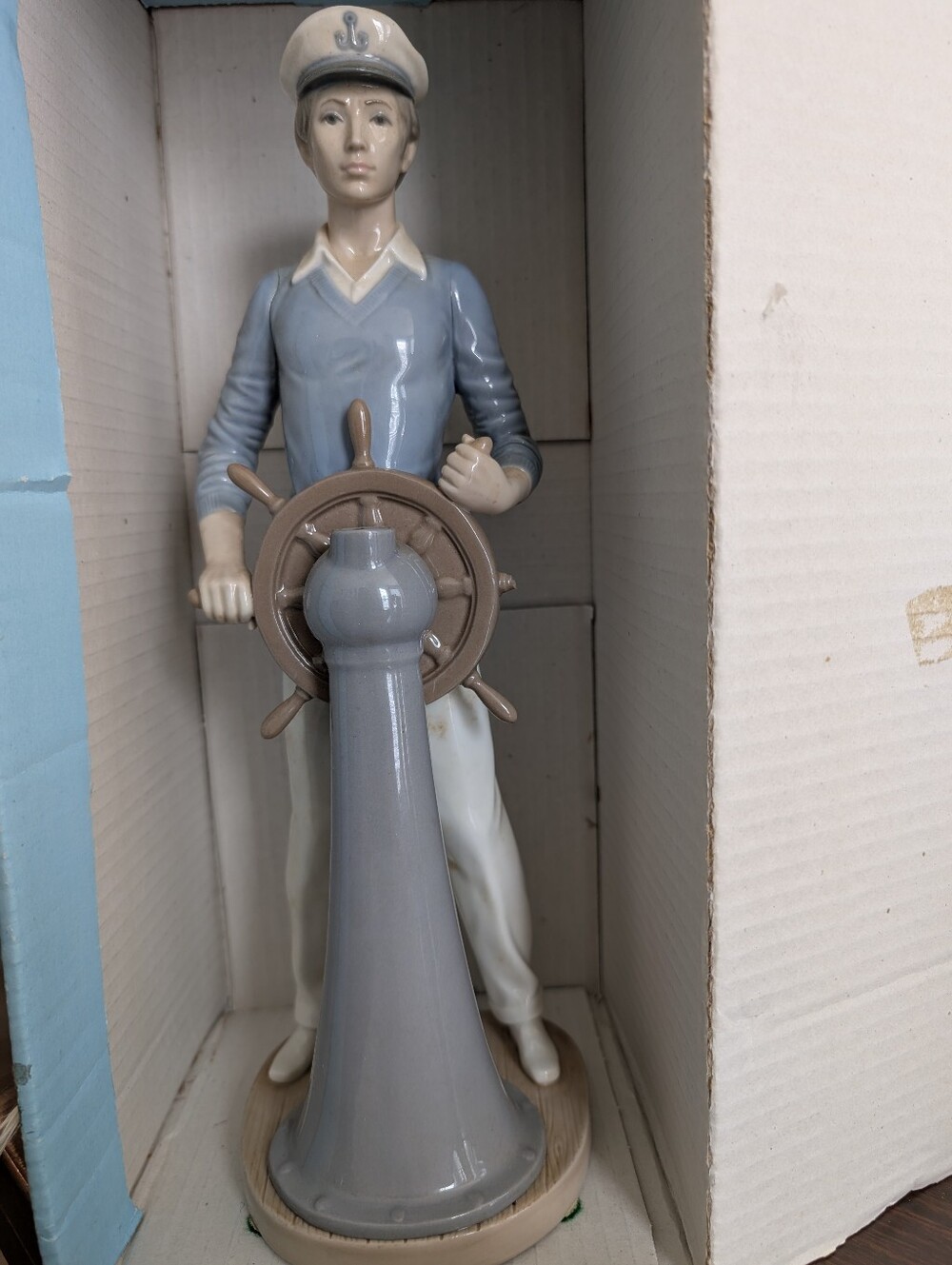 Lladro Blue and Cream "Captain Yate"  Sailor at Helm Porcelain Figurine